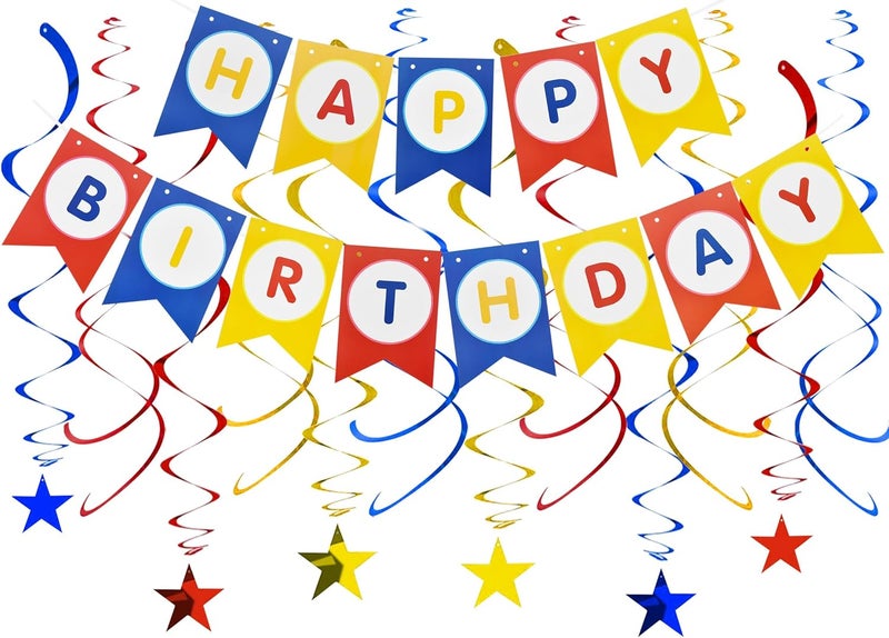 BEISHIDA HAPPY BIRTHDAY Banner with 12pcs Stars Hanging Swirls Garland Party Decorations Sets for Kids Girls Birthday Party Supplies - Image 1