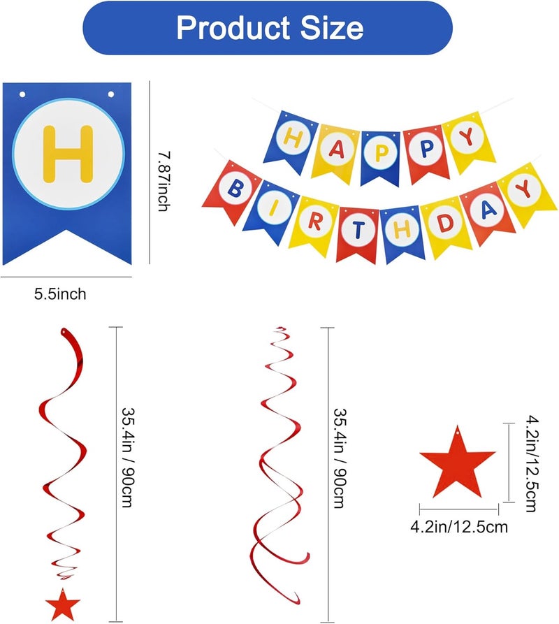 BEISHIDA HAPPY BIRTHDAY Banner with 12pcs Stars Hanging Swirls Garland Party Decorations Sets for Kids Girls Birthday Party Supplies - Image 3