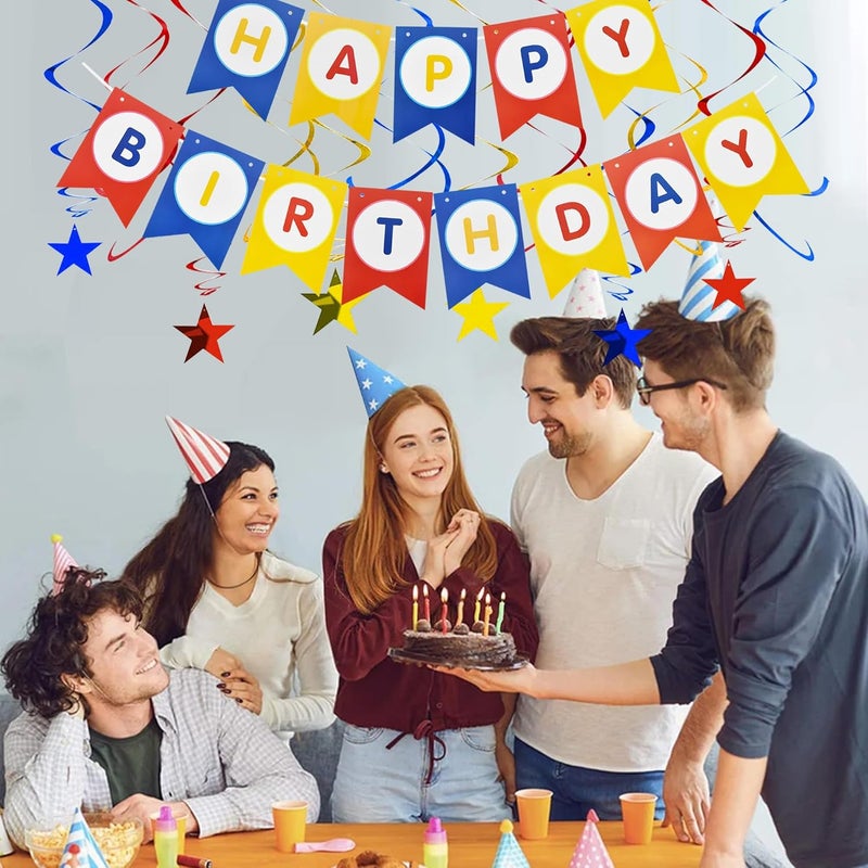 BEISHIDA HAPPY BIRTHDAY Banner with 12pcs Stars Hanging Swirls Garland Party Decorations Sets for Kids Girls Birthday Party Supplies - Image 5