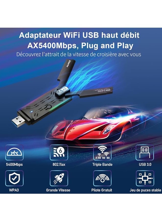 جنرال محول شبكة بيسليت WLAN 6E سرعة 5400 ميغا بت/ث للكمبيوتر، محول يو اس بي 3.0، شبكة WLAN ثلاثية النطاقات 6GHz/5.8GHz/2.4GHz، سوكت WLAN، محول واي فاي لويندوز 10/11، WPA3/MU-MIMO، OFDMA، إدخال ولعب.  - Image 2