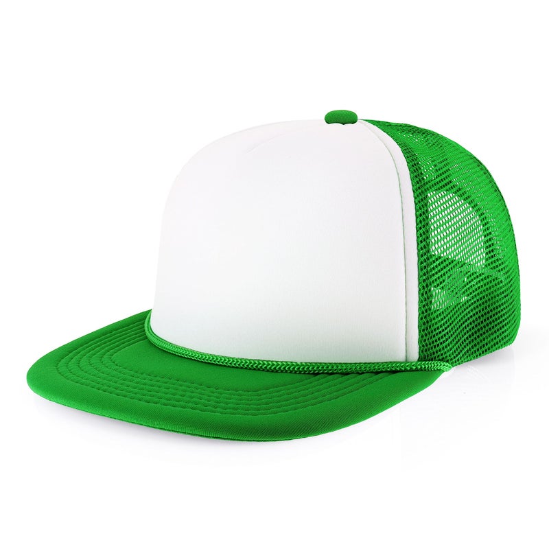 CHOK.LIDS Flat Bill Foam Top Hats for Men and Women Adjustable Snapback Trucker Hat Trendy Color Flat Brim Mesh Baseball Cap (White/Kelly Green) - Image 1