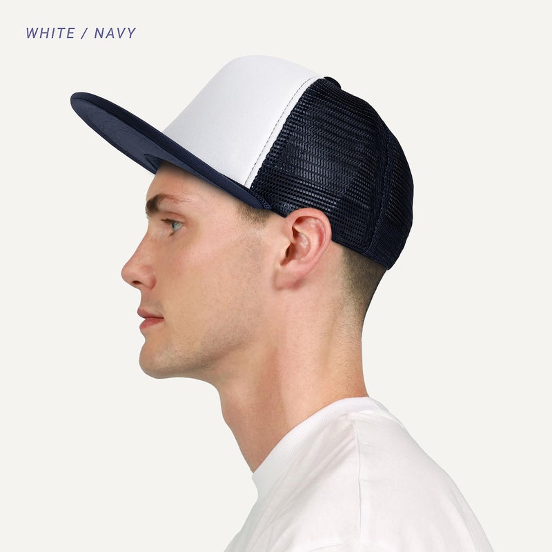 CHOK.LIDS Flat Bill Foam Top Hats for Men and Women Adjustable Snapback Trucker Hat Trendy Color Flat Brim Mesh Baseball Cap (White/Kelly Green) - Image 5