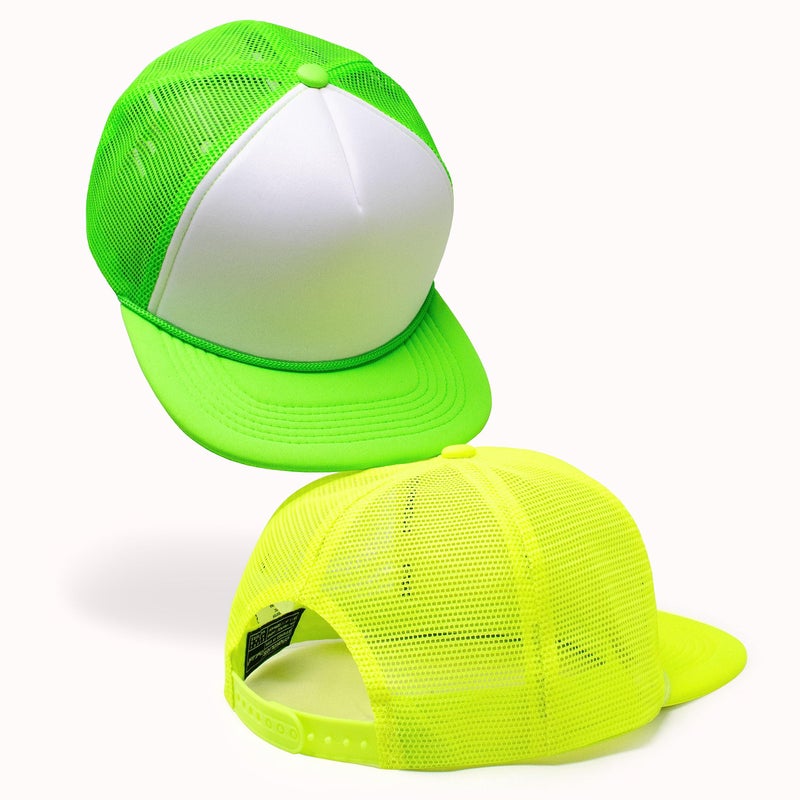 CHOK.LIDS Flat Bill Foam Top Hats for Men and Women Adjustable Snapback Trucker Hat Trendy Color Flat Brim Mesh Baseball Cap (White/Kelly Green) - Image 3