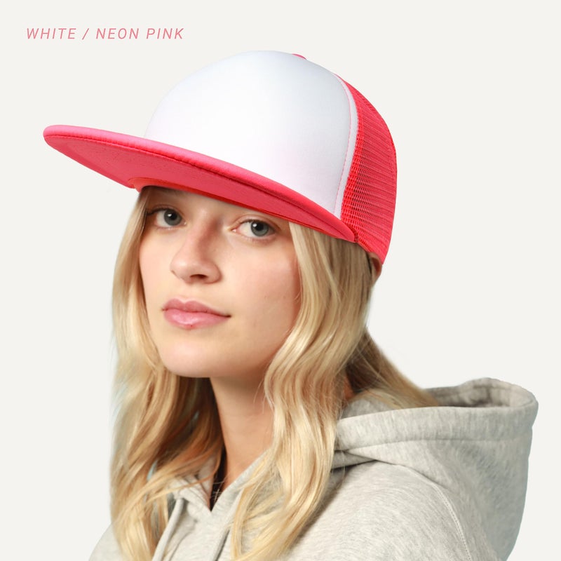 CHOK.LIDS Flat Bill Foam Top Hats for Men and Women Adjustable Snapback Trucker Hat Trendy Color Flat Brim Mesh Baseball Cap (White/Kelly Green) - Image 4