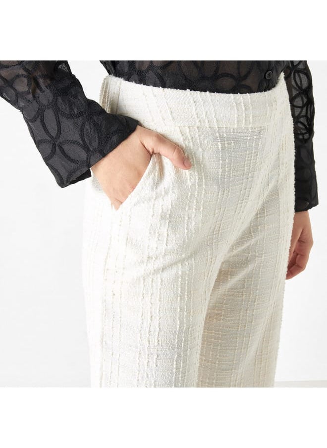 Iconic Textured Tweed Flared Pants with Tape Detail and Elasticised Waistband  - Image 4