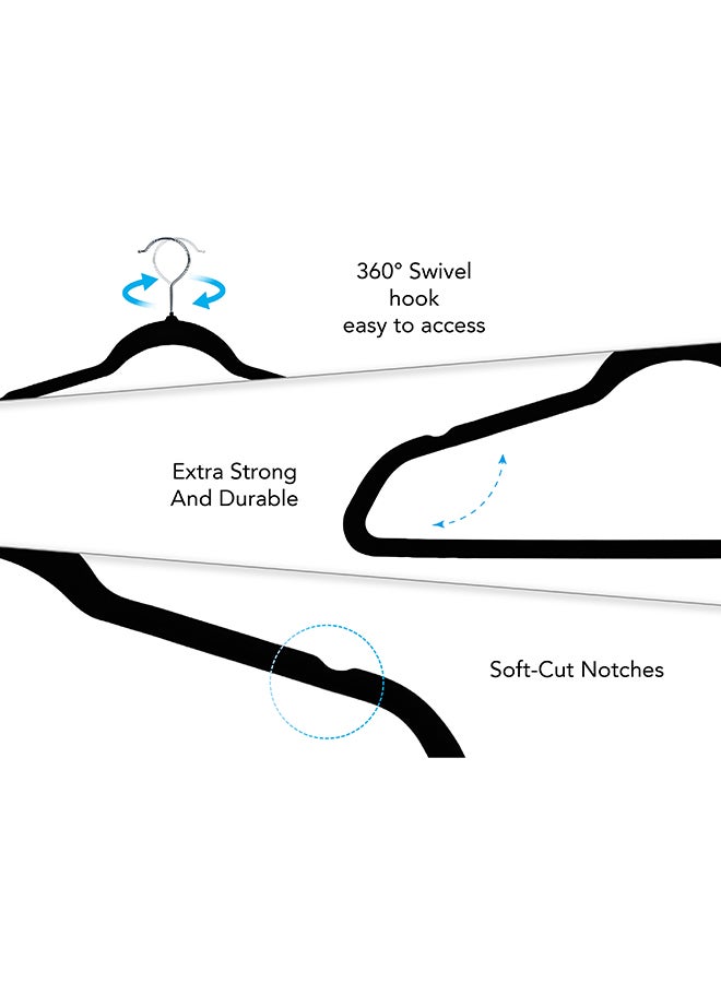 Noon East Pack of 2 - 20 Piece Non-Slip Ultra Slim Velvet Hanger, Set Made In Sturdy Material For Closet Organization in Black, 44.5x23.5cm - Image 4