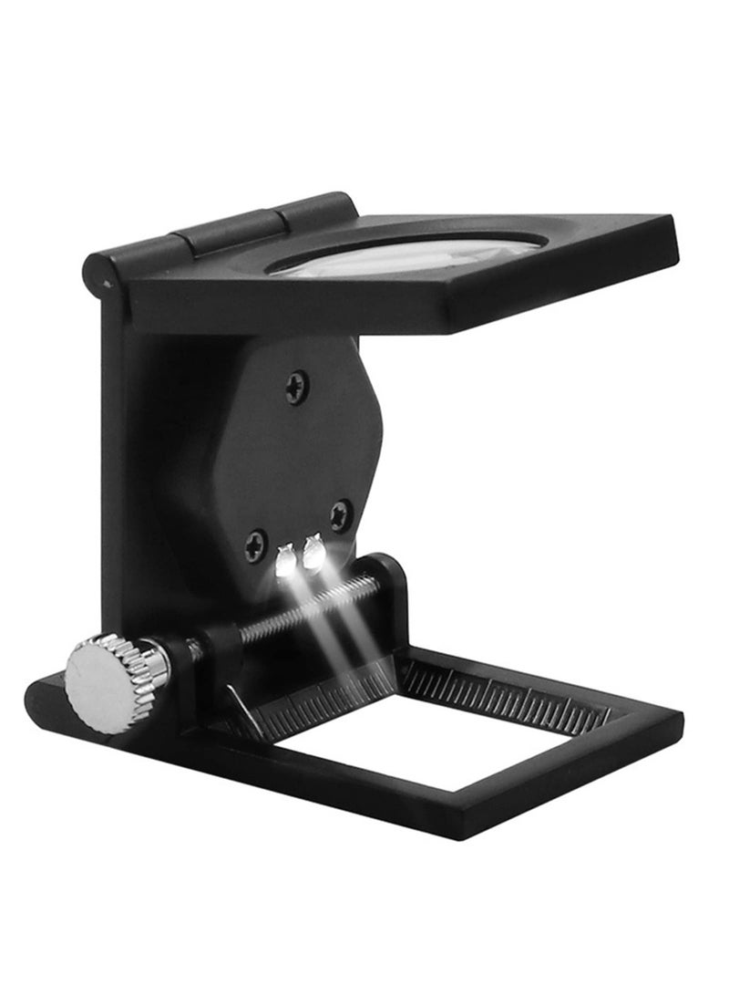 10X Folding Magnifier Desk Metal Microscope with LED Light and Scaled Pointer - Image 1