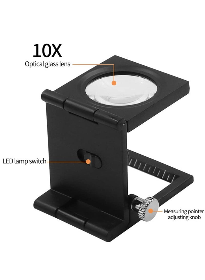 10X Folding Magnifier Desk Metal Microscope with LED Light and Scaled Pointer - Image 4
