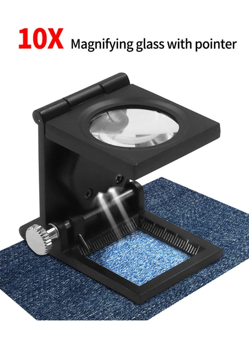 10X Folding Magnifier Desk Metal Microscope with LED Light and Scaled Pointer - Image 3