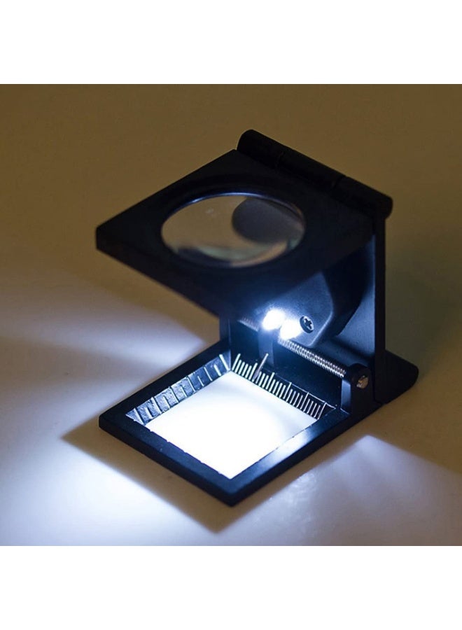 10X Folding Magnifier Desk Metal Microscope with LED Light and Scaled Pointer - Image 5