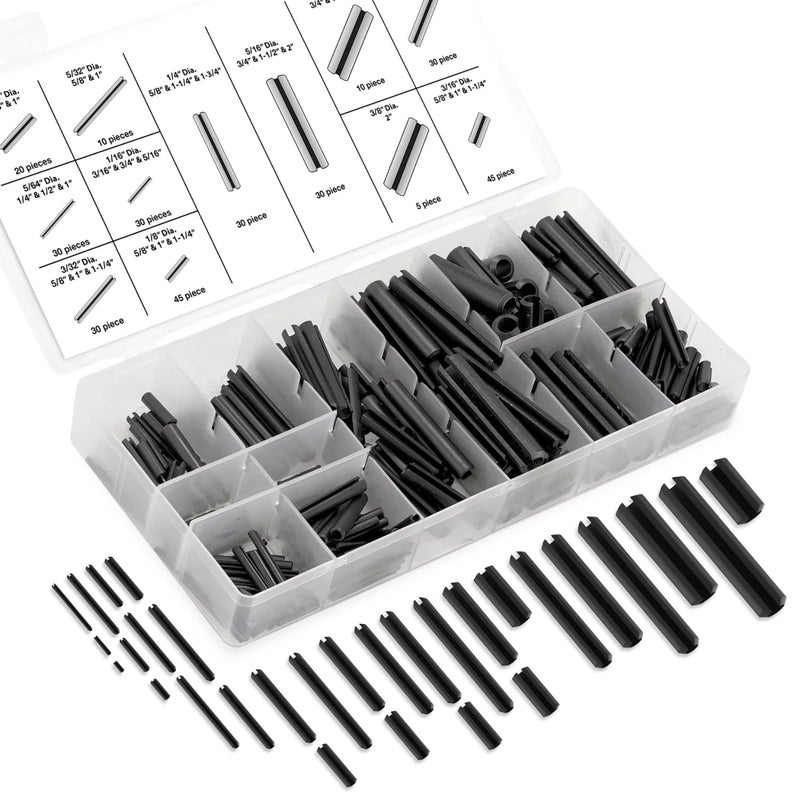 Neiko 50412A Roll Pin Assortment Set with Storage Case | 315 Pieces | SAE | Slotted Spring Steel | Black Dowel Tension Roll Pin - Image 1