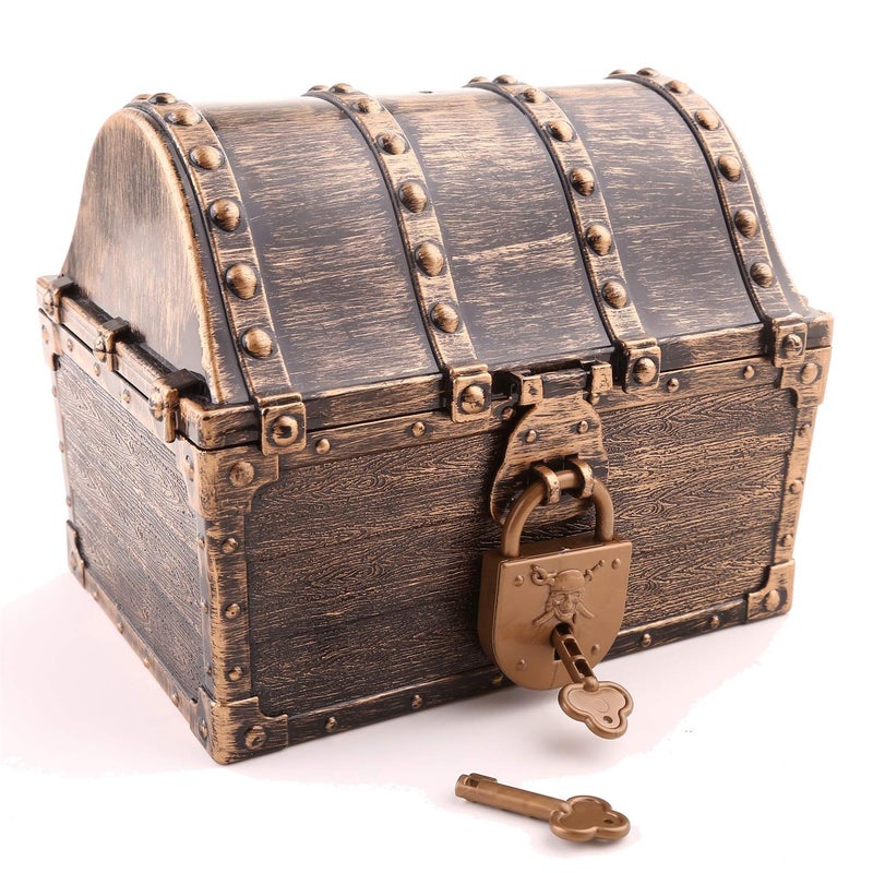 Lingway Toys Lingway Toys Kids Pirate Treasure Chest Teacher's Favorite Treasures Collection Storage Box with 2 Sets of Locks and Keys Only(Vintage Bronze Coating,6.3"X4.8"X5.2")  - Image 1