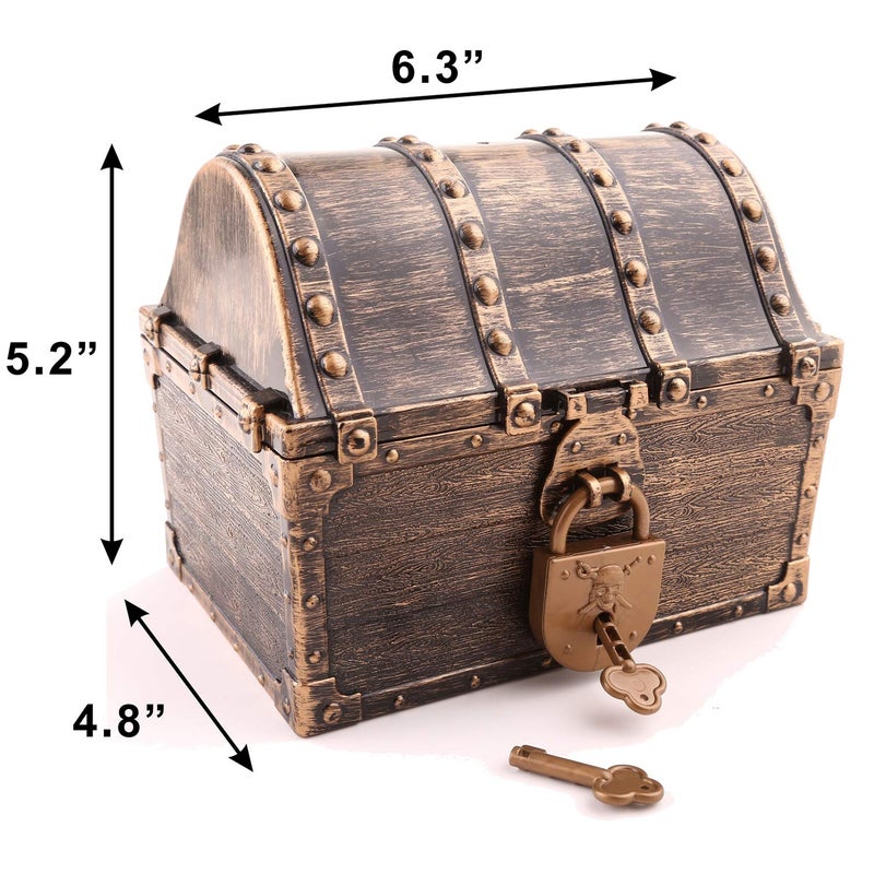 Lingway Toys Lingway Toys Kids Pirate Treasure Chest Teacher's Favorite Treasures Collection Storage Box with 2 Sets of Locks and Keys Only(Vintage Bronze Coating,6.3"X4.8"X5.2")  - Image 2