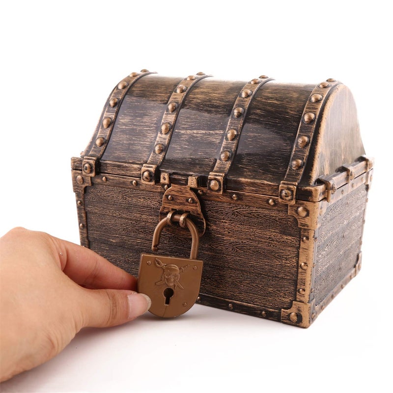 Lingway Toys Lingway Toys Kids Pirate Treasure Chest Teacher's Favorite Treasures Collection Storage Box with 2 Sets of Locks and Keys Only(Vintage Bronze Coating,6.3"X4.8"X5.2")  - Image 4