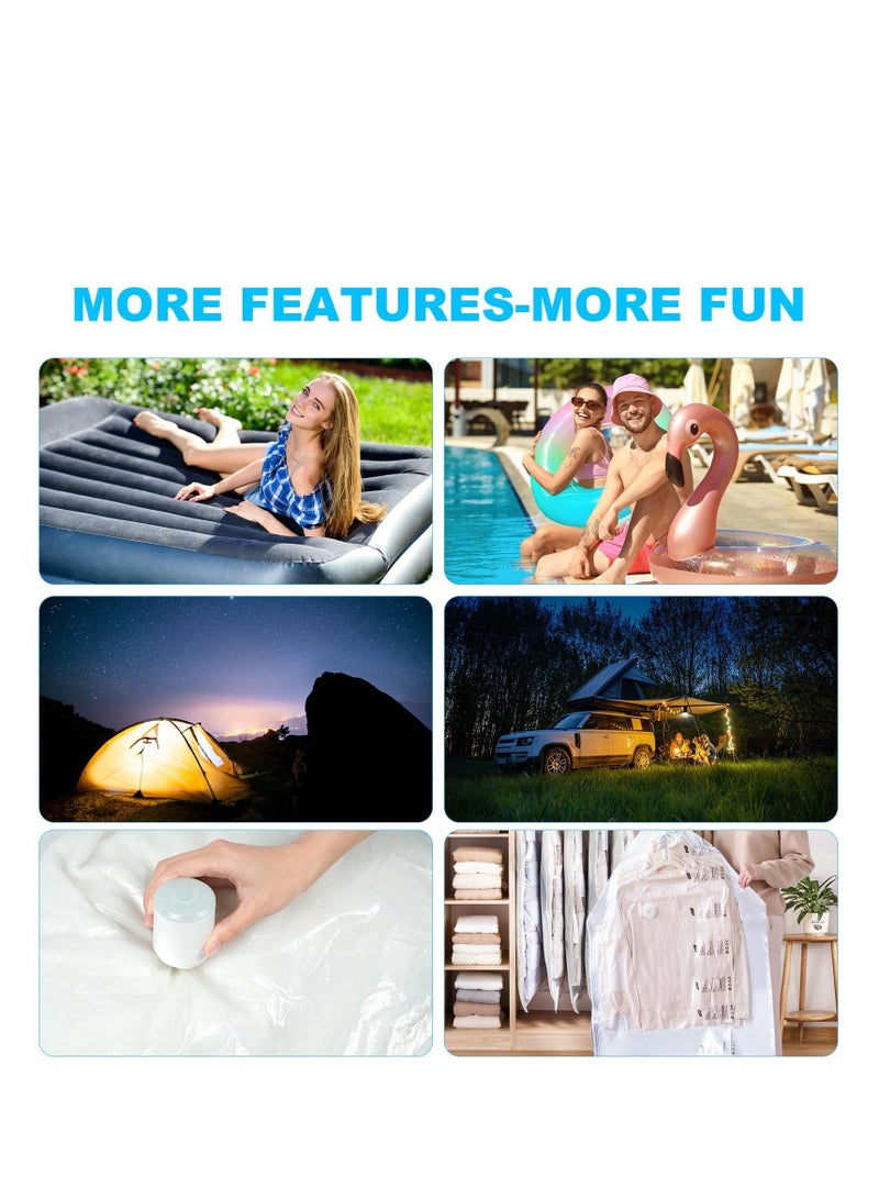 Electric Mini Air Pump Portable Air Pump with 5 Nozzles Camping Light 1360mAh Battery USB Rechargeable Quick-Fill Deflate & Inflate Pump for AirBed Pump Swimming Pool Camping Accessories
