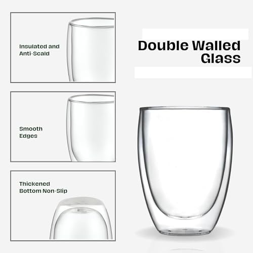 Ramkuwar with device of R Double-Wall Thermal Insulated Glass Coffee Mug for Tea Beer Juice Cappuccino 350ML Clear Glass Coffee Mugs for Hot & Cold Drinks (Pack of 2) - Image 3
