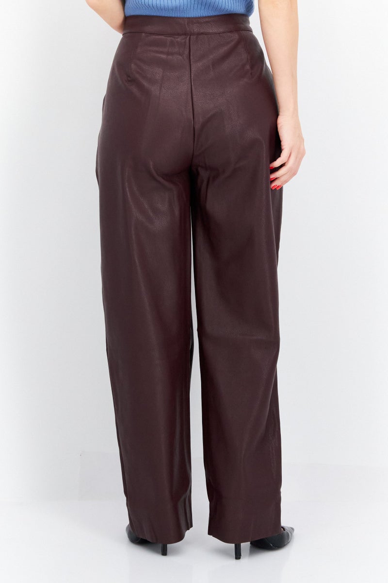 Sage The Label بنطلون جلد واسع الساق للنساء بتصميم عادي، بورغندي - Image 2