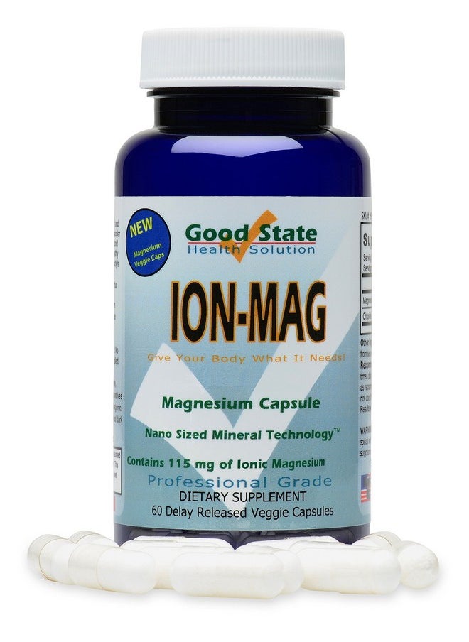 Good State ; Ionmag ; Ionic Magnesium ; Nano Sized Mineral Technology ; Supports Healthy Breathing & Cardiovascular Health ; 115 Mg Per Serving ; 60 Capsules  - Image 1