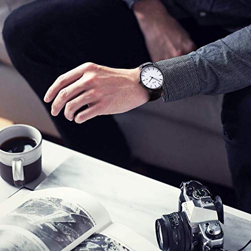 BUREI Men Watches Fashion Minimalist Waterproof Leather Watches for Men Women Student,White Black. - Image 3