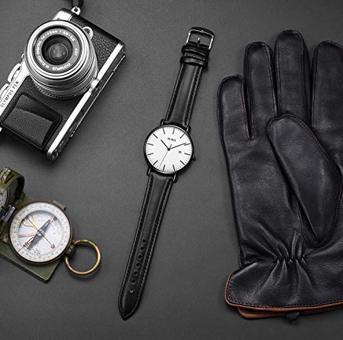 BUREI Men Watches Fashion Minimalist Waterproof Leather Watches for Men Women Student,White Black. - Image 4