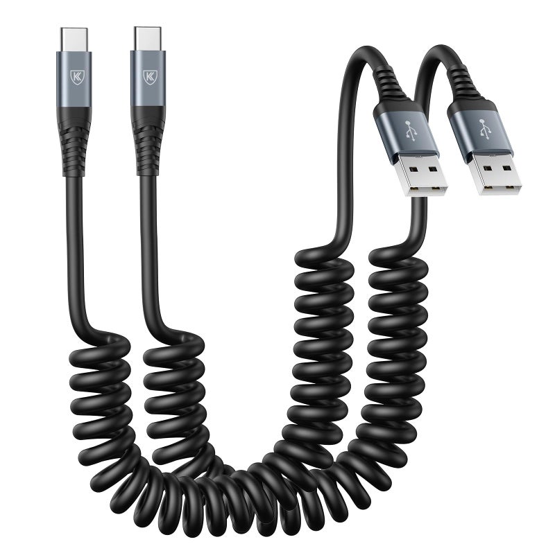 KIYODA USB C Cable 6ft, 2Pack USB A to USB C 3A Fast Charging, Coiled Type C Charger Cord for Car USB-C Cable Compatible with iPhone 17/16/15/Plus/Pro/Pro Max/Samsung Galaxy A10e A20 A50 S20 Plus S10E - Image 1