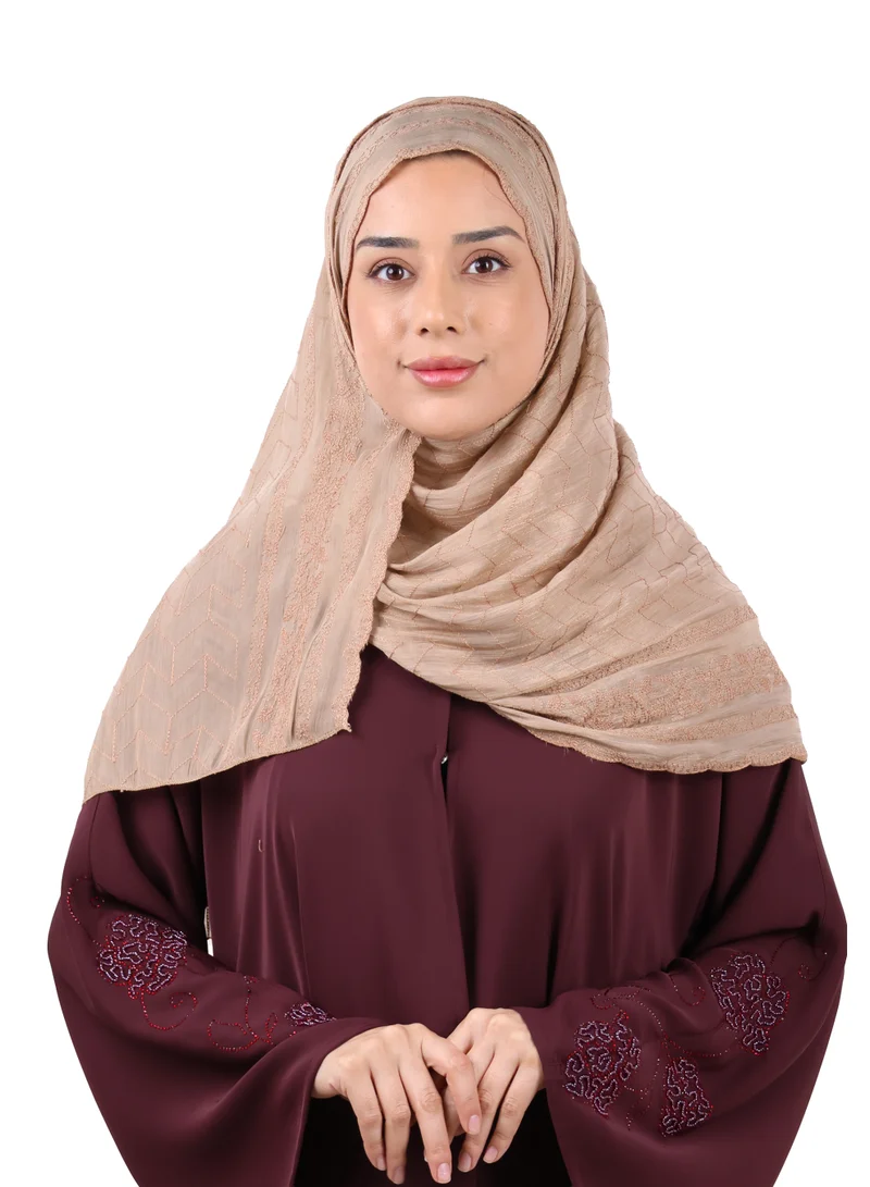 Chevron Pattern Organza Scarf (Camel Tan)