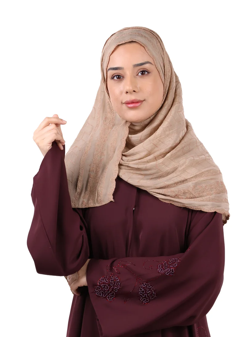 Jameela  Chevron Pattern Organza Scarf (Camel Tan) for Women | Best Price UAE