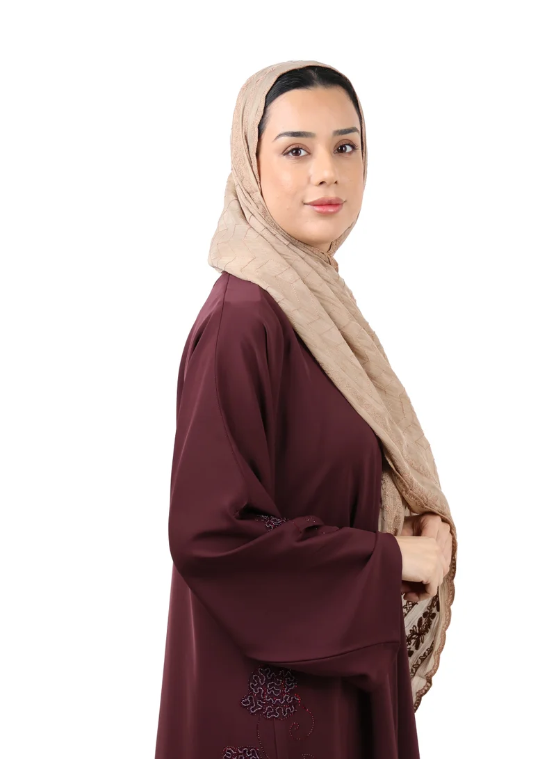 Jameela  Chevron Pattern Organza Scarf (Camel Tan) for Women | Best Price UAE