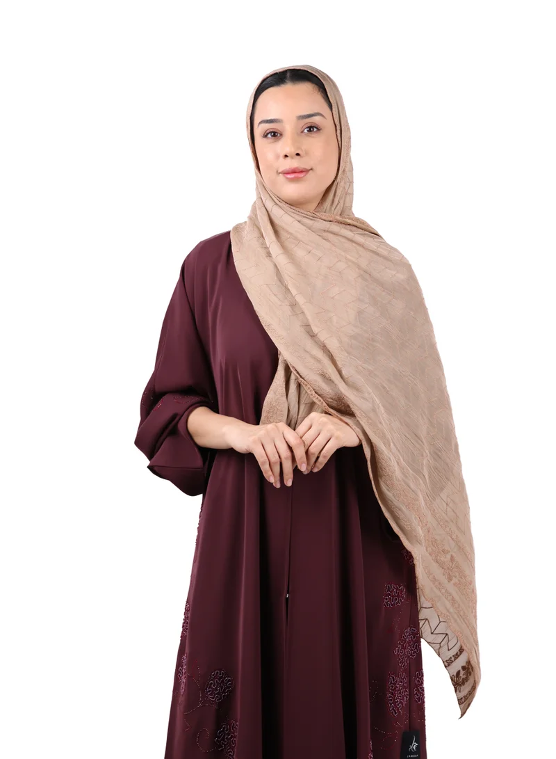 Jameela  Chevron Pattern Organza Scarf (Camel Tan) for Women | Best Price UAE