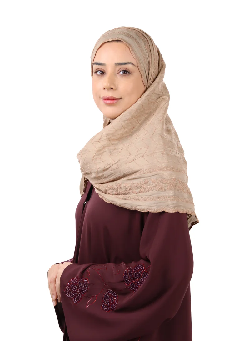 Jameela  Chevron Pattern Organza Scarf (Camel Tan) for Women | Best Price UAE