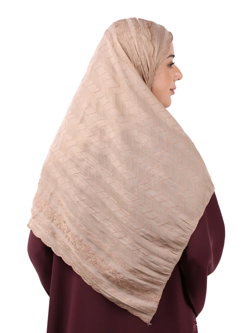 Jameela  Chevron Pattern Organza Scarf (Camel Tan) for Women | Best Price UAE