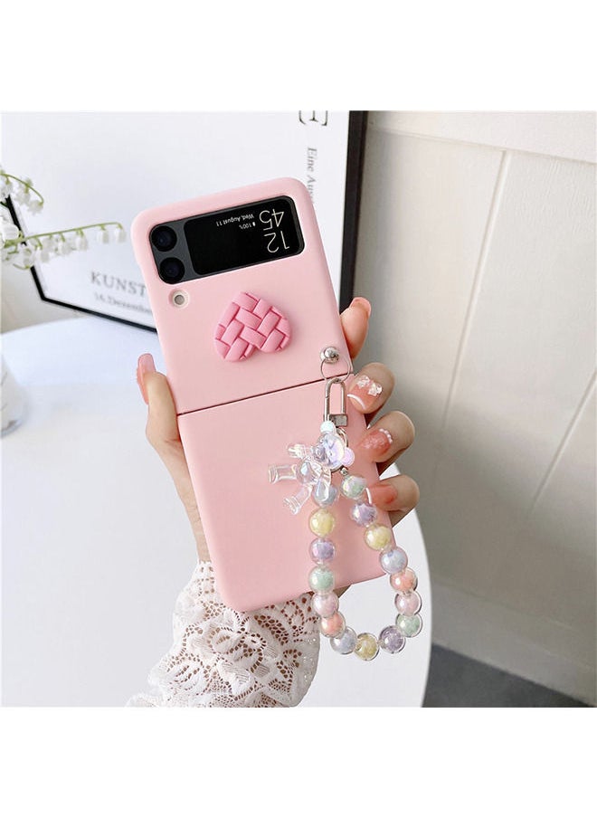 Case for Samsung Z Flip 4 with Strap, Case with Wrist Strap, Fit for Hard PC Z Flip 4 Phone Case with Heart Bear Anti-Scratch Anti-Fingerprint Protective Case for Samsung Galaxy Z Flip 4 - Pink