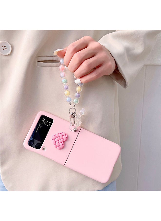 Case for Samsung Z Flip 4 with Strap, Case with Wrist Strap, Fit for Hard PC Z Flip 4 Phone Case with Heart Bear Anti-Scratch Anti-Fingerprint Protective Case for Samsung Galaxy Z Flip 4 - Pink