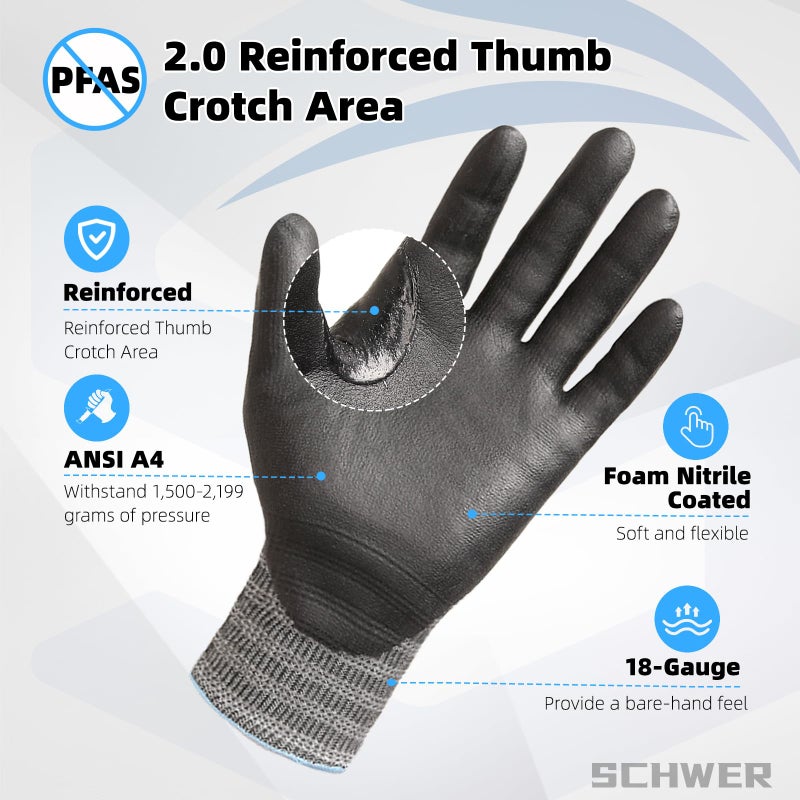 Schwer AIR-SKIN Cut Resistant Gloves AR5918 with Extreme Lightweight&Thin  ANSI A4 Wire Metal Gloves for Refined Work  Touch-screen  PFAS Free  3D-Comfort Fit  Breathable  Black 1 Pair (M) - Image 2