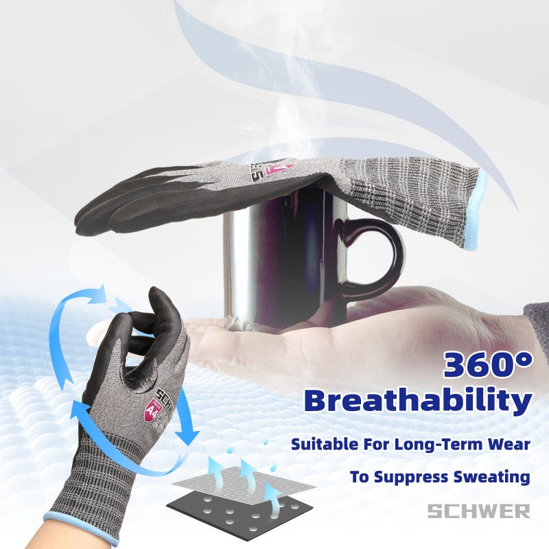Schwer AIR-SKIN Cut Resistant Gloves AR5918 with Extreme Lightweight&Thin  ANSI A4 Wire Metal Gloves for Refined Work  Touch-screen  PFAS Free  3D-Comfort Fit  Breathable  Black 1 Pair (M) - Image 4