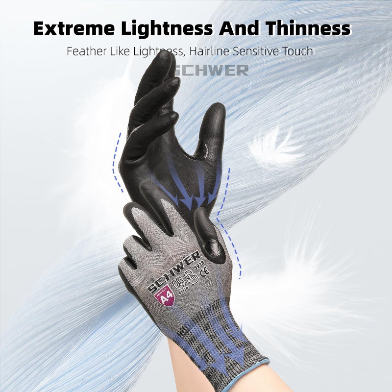 Schwer AIR-SKIN Cut Resistant Gloves AR5918 with Extreme Lightweight&Thin  ANSI A4 Wire Metal Gloves for Refined Work  Touch-screen  PFAS Free  3D-Comfort Fit  Breathable  Black 1 Pair (M) - Image 3