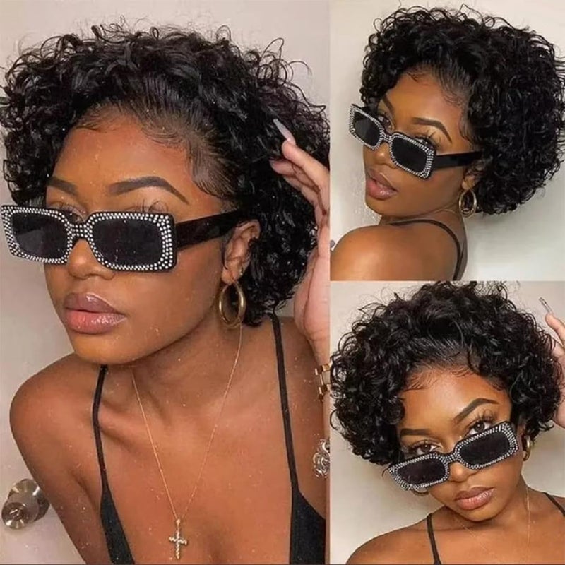 Bworto Pixie Cut Short Bob Frontal Wigs Human Hair Pre Plucked Deep Wave 13x4 Hd Lace Front Curly Wigs for Black Wome Natural Black Wig 6 Inch - Image 5