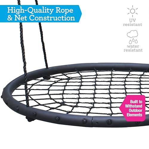 Svan Tree Net Swing w Hanging Rope and Rings Giant 40 Wide Two Person Indoor Outdoor Spider Web Swingset Great for Backyard Playground Kids Playroom  Safe Durable Ultimate Spring Gift for Girls Boys - Image 5