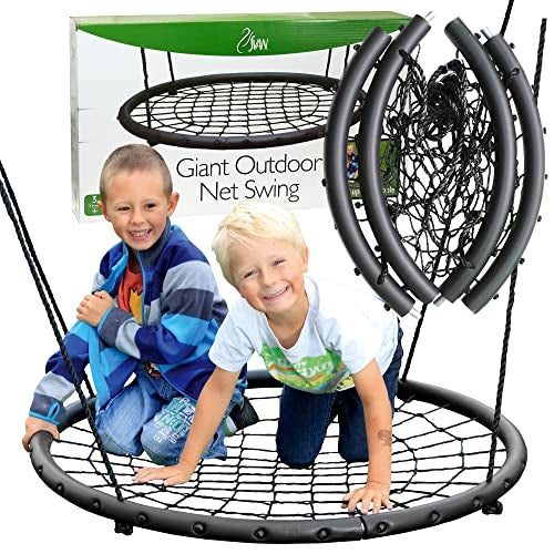 Svan Tree Net Swing w Hanging Rope and Rings Giant 40 Wide Two Person Indoor Outdoor Spider Web Swingset Great for Backyard Playground Kids Playroom  Safe Durable Ultimate Spring Gift for Girls Boys - Image 1