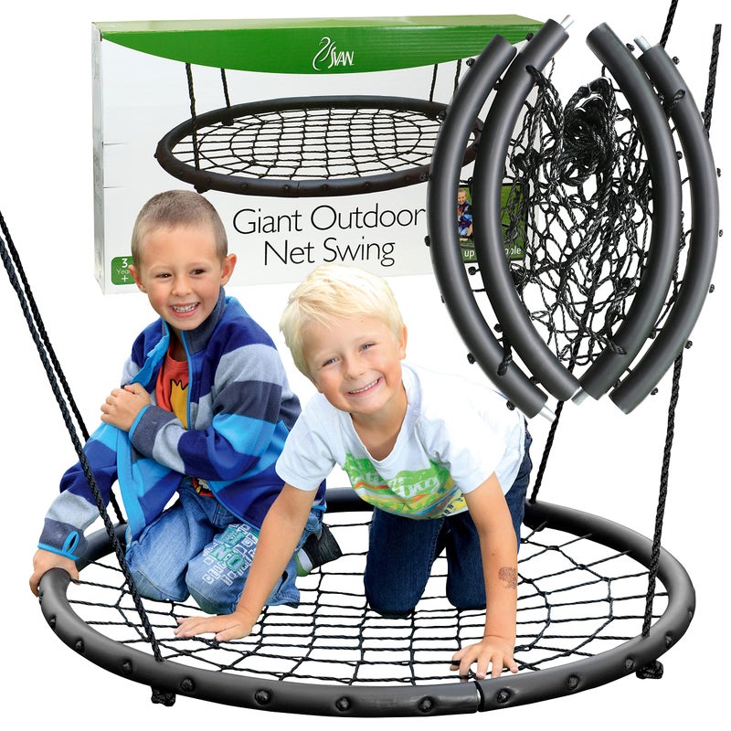 Svan Tree Net Swing w Hanging Rope and Rings Giant 40 Wide Two Person Indoor Outdoor Spider Web Swingset Great for Backyard Playground Kids Playroom  Safe Durable Ultimate Spring Gift for Girls Boys - Image 2