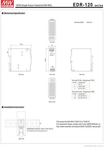 MEAN WELL EDR-120-24 Single Output DIN Rail Power Supply 24V 5 Amp 120W - Image 5