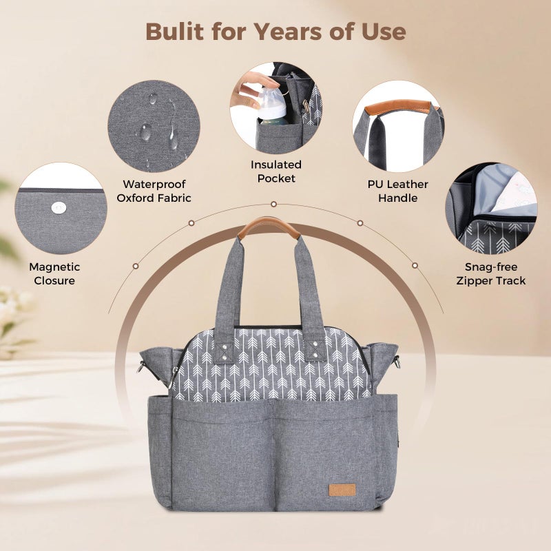 Lekebaby Diaper Bag Tote, Large Diaper Bags Waterproof,Large Mommy Bag Tote Bag Handbag Pink Travel, Black and Beige - Image 5