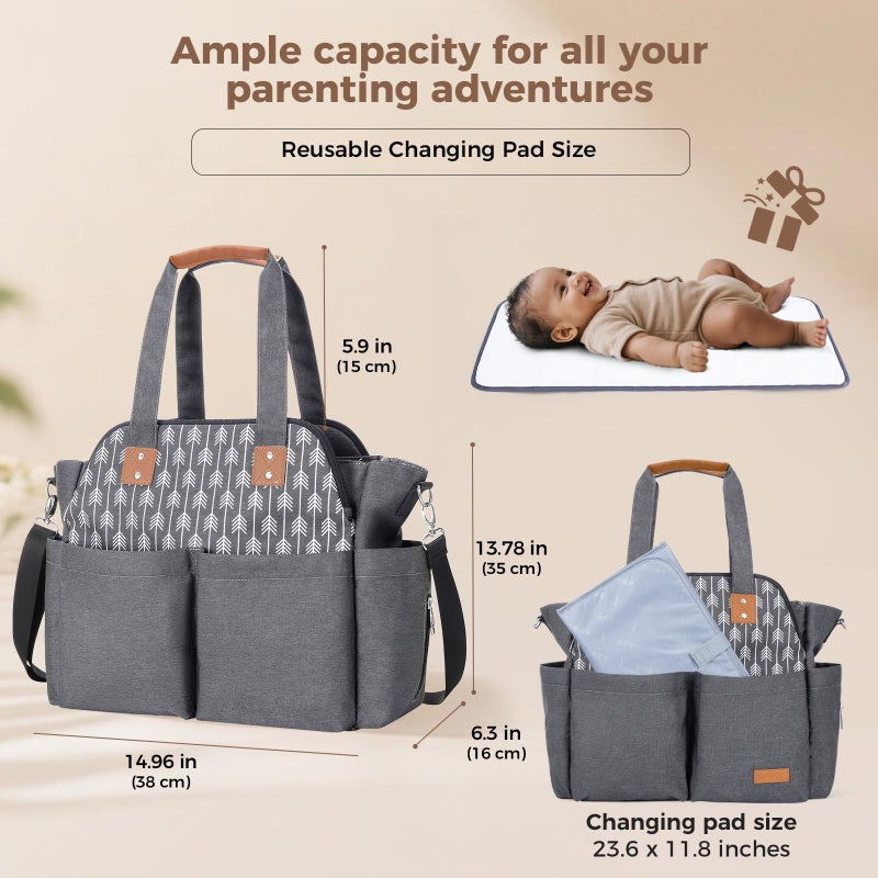 Lekebaby Diaper Bag Tote, Large Diaper Bags Waterproof,Large Mommy Bag Tote Bag Handbag Pink Travel, Black and Beige - Image 4