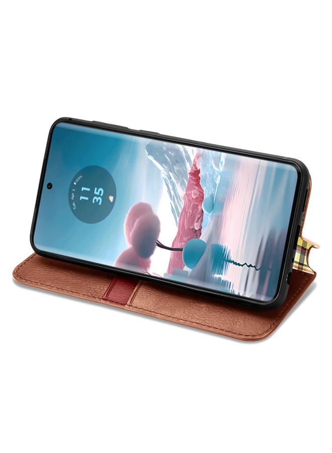 S-TOP Case For Motorola Edge 40 Neo Cubic Grid Pressed Magnetic Leather Phone Case - Image 4