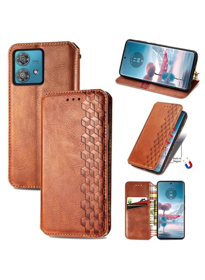 S-TOP Case For Motorola Edge 40 Neo Cubic Grid Pressed Magnetic Leather Phone Case - Image 1