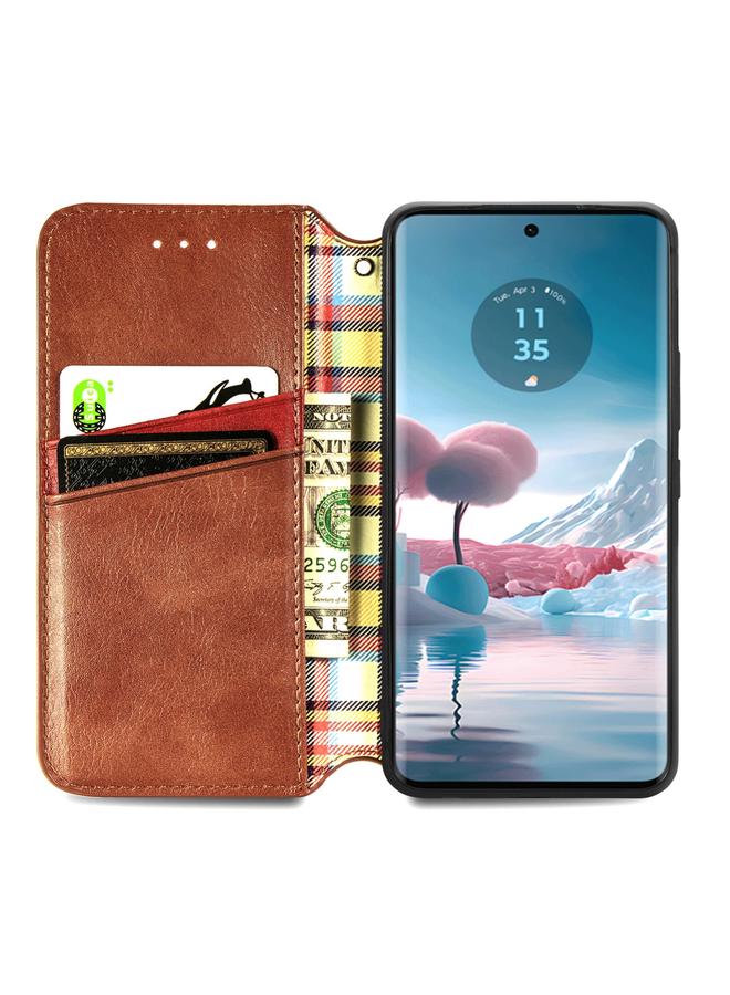S-TOP Case For Motorola Edge 40 Neo Cubic Grid Pressed Magnetic Leather Phone Case - Image 3