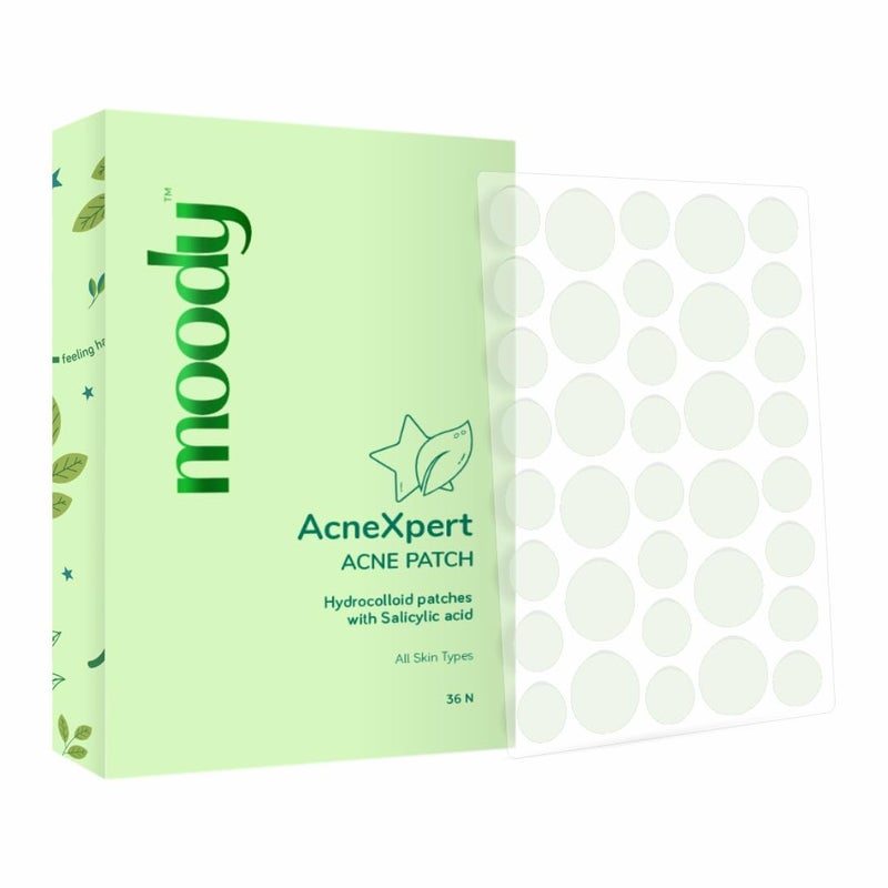 Moody Acnexpert Pimple Patches For Face With Salicylic Acid 05 Hydrocolloid  Green Tea  Hydrocolloid Patch  Acne Removal Acne Pimple Patch  Invisible Facial Stickers Pimple Remover  Reduces Acne 36 nos - Image 1