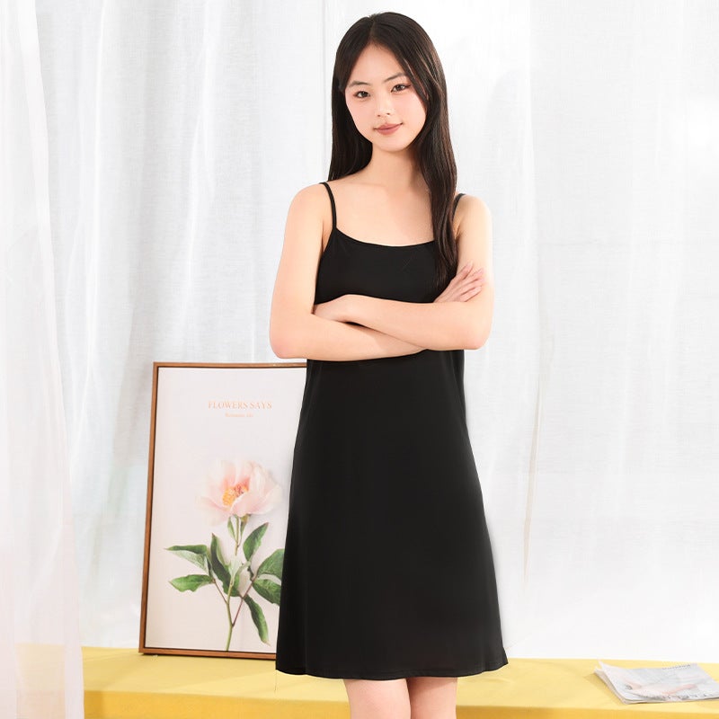 Daily Wear Camisole Slip Dress Cheongsam Base Safety Inner Dress Ice Silk Modal Anti-See-Through Anti-Exposure Dress - Image 1