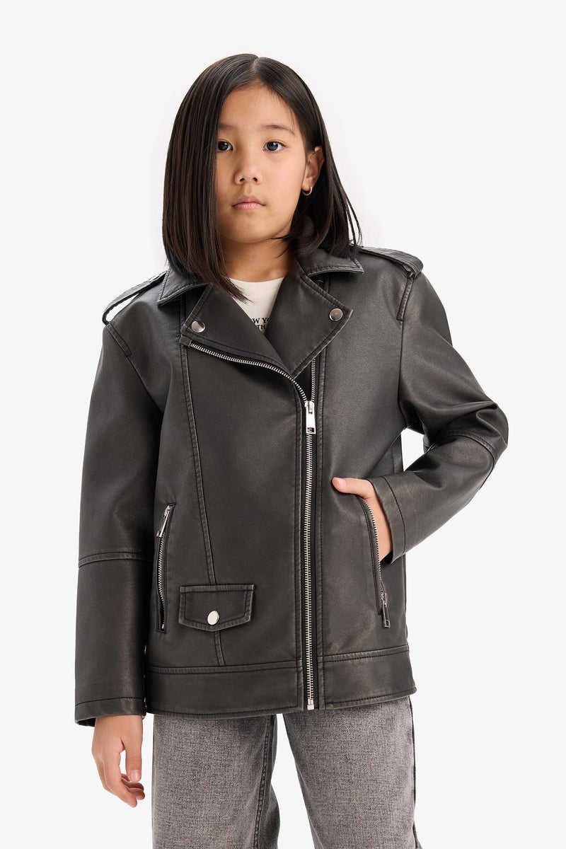 ديفاكتو جاكيت بناتي جلد صناعي وتر بروف بسوسته - Image 3