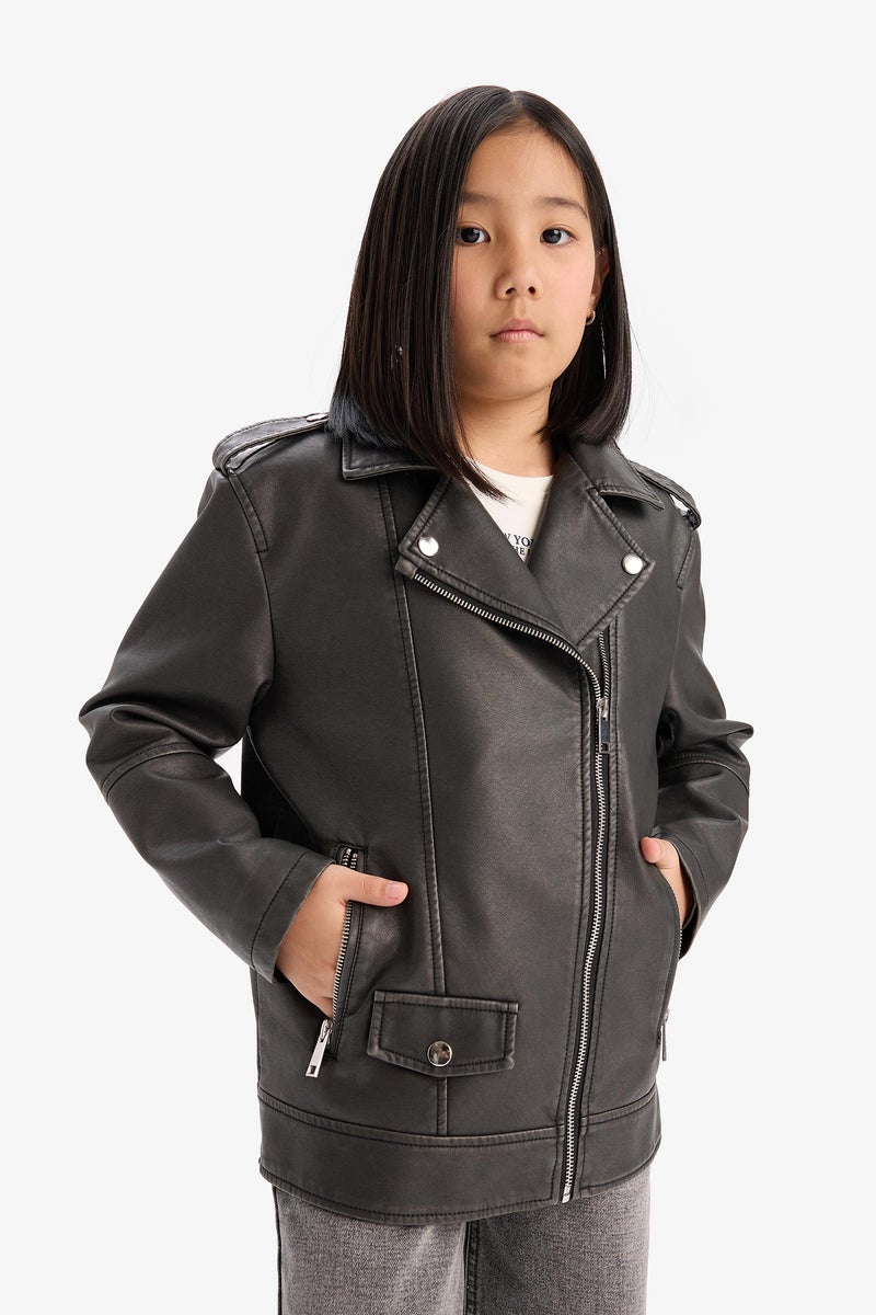 ديفاكتو جاكيت بناتي جلد صناعي وتر بروف بسوسته - Image 4